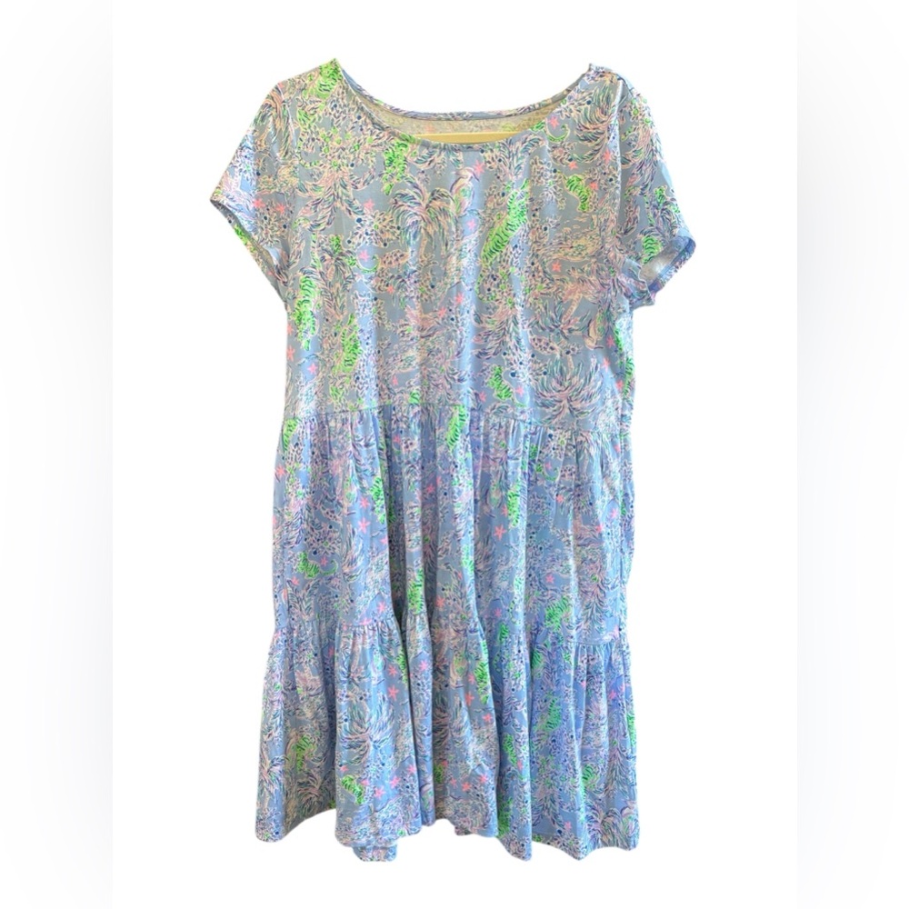 Lilly Pulitzer GEANNA SHORT SLEEVE DRESS, BLUE PERI THE TURTLE PACKAGE Large New - Picture 2 of 5